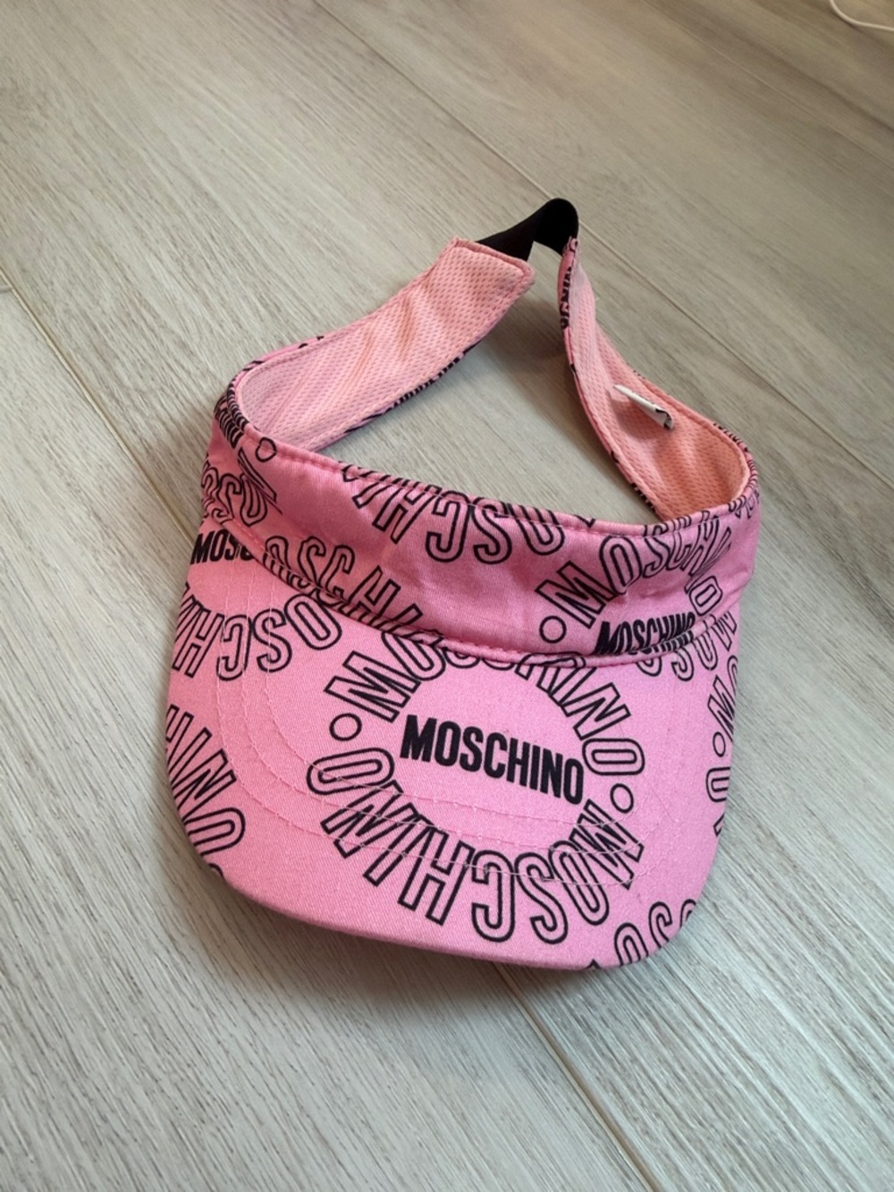 Moschino Girls Pink Black Logo Print Adjustable Visor OS
